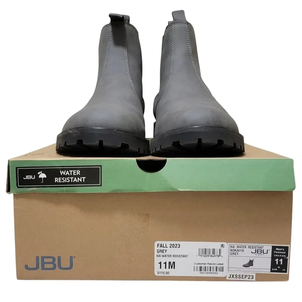 JBU Men Water Resistant Chelsea Ankle Boots Kai Size US 11M Grey Faux Leather
